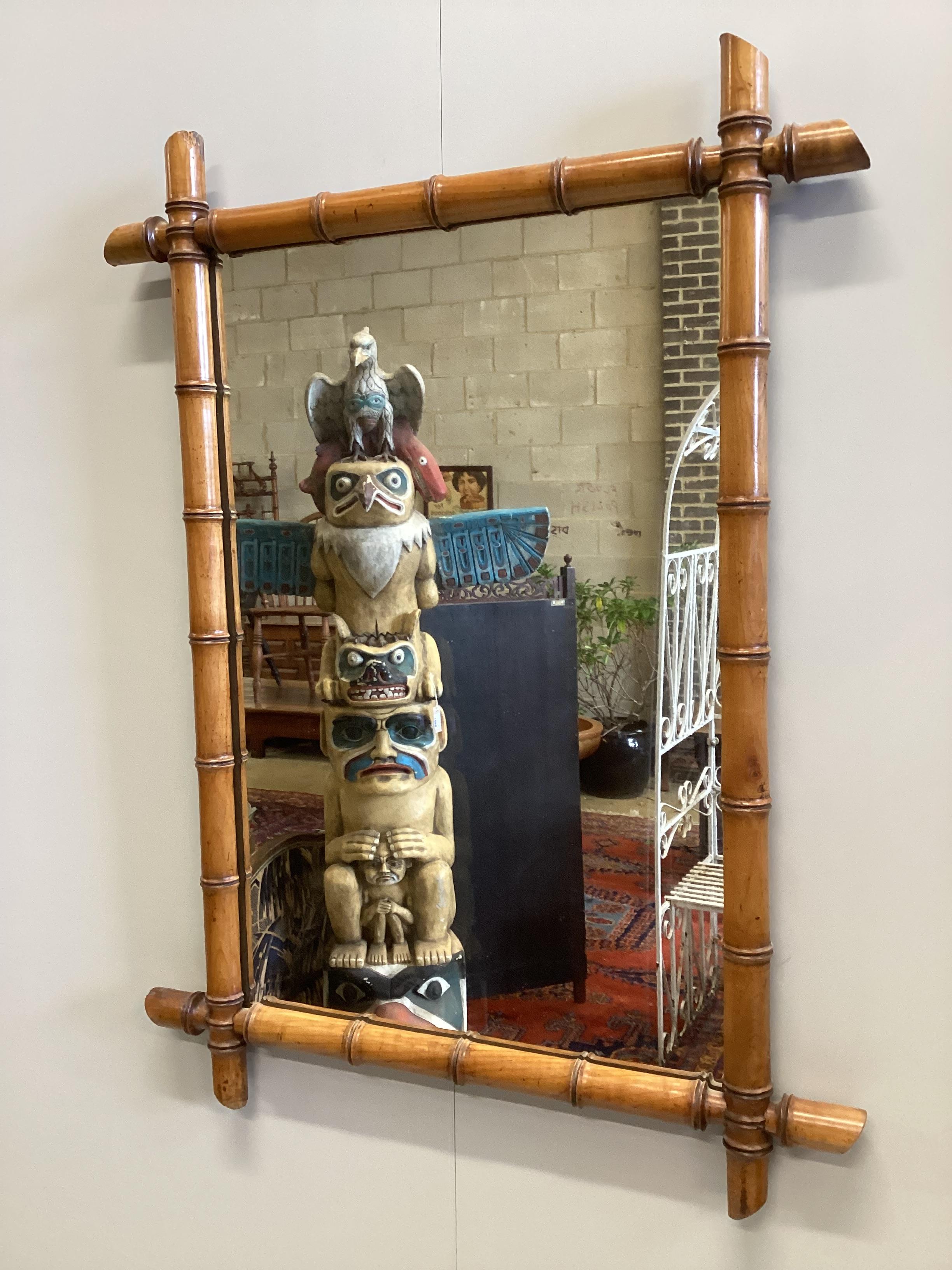 A late 19th century French faux bamboo rectangular wall mirror, width 67cm, height 90cm